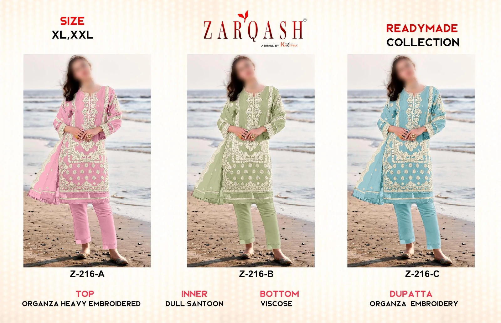 Zarqash D. No 216 Organza  Wholesale Pakistani Readymade Salwar Suit Catalog